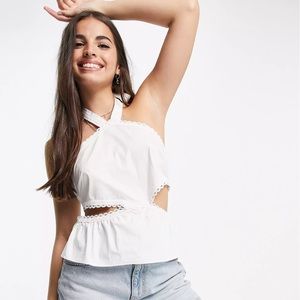 Skylar Rose halter neck peplum top with lace trim
